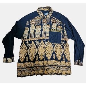 Vintage‎ Carole Little for Saint-Tropez West Artsy Button Up Top Black Gold XXL